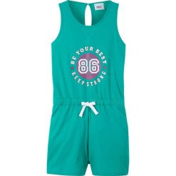 Kombinezon bonprix szmaragdowy. Zielone kombinezony dziewczęce bonprix, na lato, w paski, sportowe, bez rękawów. Za 44,99 zł.