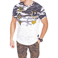 Koszulka męska t-shirt z nacięciami biały-moro Recea. Białe koszulki męskie Recea, xxl, z aplikacjami, z poliesteru, bez kołnierzyka. Za 49,90 zł.