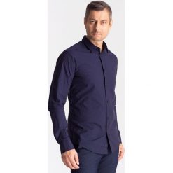 Granatowa koszula Armani Jeans. Niebieskie koszule męskie m, z aplikacjami, z jeansu. Za 209,70 zł.