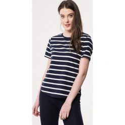 Granatowo-Biała T-shirt Cool Headed. Niebieskie bluzki damskie Born2be, xl, bez wzorów, bez kołnierzyka. W wyprzedaży za 34,99 zł.