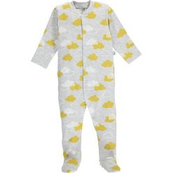 Śpioszki w kolorze szaro-żółtym. Szare śpiochy niemowlęce lamino, z nadrukiem, z materiału. W wyprzedaży za 48,95 zł.