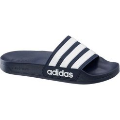 Klapki damskie adidas granatowe. Niebieskie klapki damskie Adidas, bez wzorów, z materiału, bez obcasa. Za 99,90 zł.