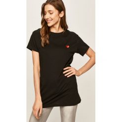 Answear - T-shirt. Czarne bluzki damskie ANSWEAR, s, z aplikacjami, z bawełny, casualowe, z okrągłym kołnierzem. W wyprzedaży za 44,90 zł.