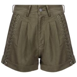 Szorty jeansowe The Kooples Lace Up Military Short FSHO18002J. Zielone szorty damskie The Kooples, bez wzorów, z bawełny. W wyprzedaży za 399,00 zł.