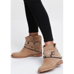 Khaki Botki Liani. Brązowe koturny damskie Renee, z paskami. Za 129,99 zł.