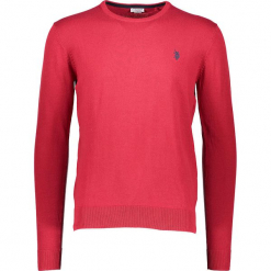 Sweter w kolorze czerwonym. Czerwone swetry klasyczne męskie marki U.S. Polo Assn., m, z haftami, z bawełny, z okrągłym kołnierzem. W wyprzedaży za 195,95 zł.