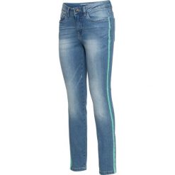 Dżinsy SKINNY w krótszej długości, z paskami z boku nogawki bonprix niebieski "bleached” - akwamarynowy. Niebieskie jeansy damskie bonprix. Za 109,99 zł.