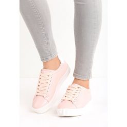 Różowe Creepersy Teedo. Różowe półbuty damskie Born2be, na imprezę, bez wzorów, z tkaniny, bez obcasa, na platformie, na sznurówki. Za 59,99 zł.
