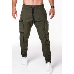 SPODNIE MĘSKIE JOGGERY P706 - KHAKI. Brązowe joggery męskie Ombre Clothing. Za 99,00 zł.
