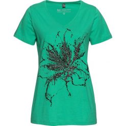 Shirt, krótki rękaw bonprix zieleń trawy z nadrukiem. Zielone t-shirty damskie bonprix, z nadrukiem, z dekoltem w serek. Za 37,99 zł.