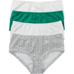 Figi "panty" (4 pary) bonprix biel wełny - zielony miętowy z nadrukiem. Białe figi damskie marki bonprix, z nadrukiem, z wełny. Za 39,96 zł.