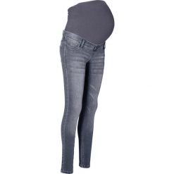 Dżinsy ciążowe SKINNY bonprix jasnoszary denim. Szare jeansy damskie bonprix, w paski, z jeansu. Za 129,99 zł.