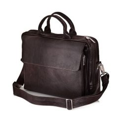 Skórzana męska torba, na laptop Solier REMI brązowa. Pomarańczowe torby męskie skórzane Solier, w paski, ze skóry, eleganckie, na ramię. Za 549,00 zł.