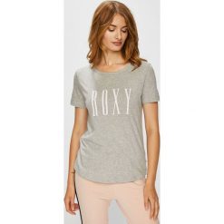 Roxy - Top. Szare topy damskie marki Roxy, s, z nadrukiem, z bawełny, z okrągłym kołnierzem. W wyprzedaży za 59,90 zł.
