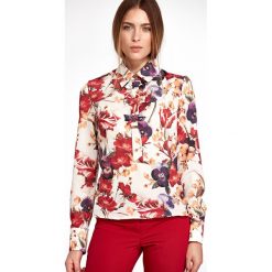 Bluzka koszulowa elegancka w kwiaty - l. Bluzki damskie e-margeritka.pl, s, w kwiaty, z poliesteru, eleganckie, z długim rękawem, długie, bez kaptura. Za 118,99 zł.