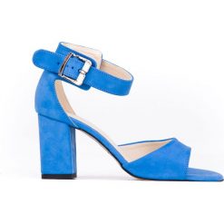 Sandałki na słupku - skóra naturalna - model 348 - kolor szafirowy. Niebieskie sandały damskie Zapato, bez wzorów, ze skóry, bez obcasa, na słupku, bez zapięcia. Za 289,00 zł.