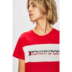 Tommy Sport - Top. Żółte topy damskie Tommy Sport, s, z nadrukiem, z bawełny, z okrągłym kołnierzem. W wyprzedaży za 139,90 zł.