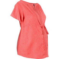 Bluzka ciążowa bonprix koralowo-biel wełny w groszki. Czerwone bluzki ciążowe marki bonprix, w grochy, z materiału, moda ciążowa. Za 89,99 zł.