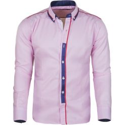 Koszula męska elegancka różowa Recea. Różowe koszule męskie Recea, xl, bez wzorów, z bawełny, eleganckie, bez kołnierzyka, bez rękawów. W wyprzedaży za 39,99 zł.