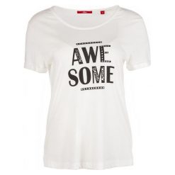 S.Oliver T-Shirt Damski 36 Kremowy. Białe bluzki damskie marki S.Oliver, s, z napisami. W wyprzedaży za 53,00 zł.