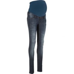 Dżinsy ciążowe SKINNY bonprix ciemny denim. Niebieskie jeansy damskie skinny bonprix, z bawełny. Za 99,99 zł.
