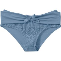 Figi "panty" bonprix niebieski mineralny. Niebieskie majtki damskie bonprix, w koronkowe wzory. Za 34,99 zł.