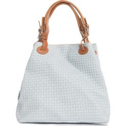 Torebki klasyczne damskie: Skórzana torebka w kolorze błękitno-brązowym – 35 x 17 x 28 cm
