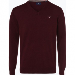 Gant - Sweter męski, czerwony. Czerwone swetry klasyczne męskie marki GANT, m, z haftami, z bawełny, z dekoltem w serek. Za 449,95 zł.