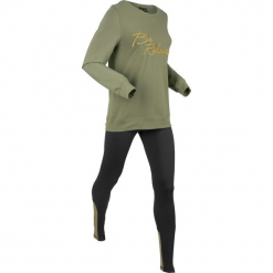 Bluza z legginsami sportowymi (kompl. 2-częściowy) bonprix oliwkowo-czarny. Czarne bluzy sportowe damskie bonprix. Za 129,99 zł.