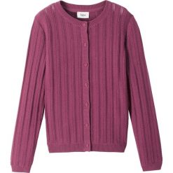 Sweter rozpinany bonprix jeżynowy. Fioletowe swetry dziewczęce bonprix, bez wzorów, bez kołnierzyka, bez rękawów, bez kaptura. Za 37,99 zł.