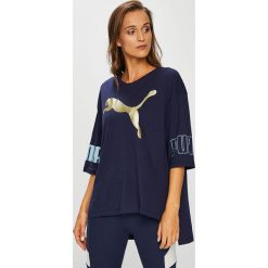 Puma - Top. Czarne topy damskie Puma, l, z nadrukiem, z bawełny, z okrągłym kołnierzem. Za 119,90 zł.