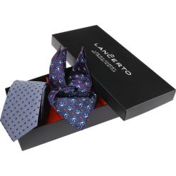 Zestaw Krawat plus Poszetka. Niebieskie krawaty męskie LANCERTO, bez wzorów, z jedwabiu, eleganckie. Za 199,90 zł.