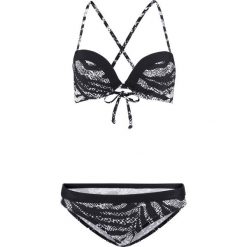 Bikini na fiszbinach "push up" (2 części) bonprix czarno-biały z nadrukiem. Czarne stroje kąpielowe damskie bonprix, z nadrukiem. Za 79,99 zł.
