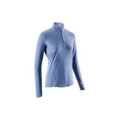 Bluza do biegania długi rękaw RUN DRY+ ZIP damska. Czarne bluzy damskie KALENJI, bez wzorów, z elastanu, z długim rękawem, długie, bez kaptura. Za 49,99 zł.
