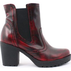 Ocieplane sztyblety na grubym obcasie - skóra naturalna - model 464 - kolor czarno-czerwony. Czarne botki damskie Zapato, ze skóry, bez obcasa, bez zapięcia. Za 399,00 zł.