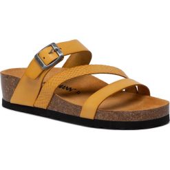 Klapki DR. BRINKMANN - 701439 Gelb 6. Żółte klapki damskie Dr. Brinkmann, bez wzorów, ze skóry, bez obcasa. Za 179,00 zł.