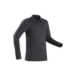 Koszulka Polo z długim rękawem - TRAVEL 500 merino - męska. Czarne koszulki męskie FORCLAZ, m, bez wzorów, z wełny, z długim rękawem. Za 159,99 zł.