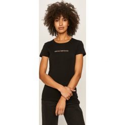 Emporio Armani - T-shirt. Białe bluzki damskie Emporio Armani, s, z aplikacjami, z elastanu, z okrągłym kołnierzem. Za 239,90 zł.