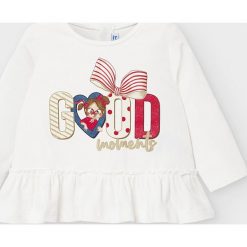 Mayoral - Longsleeve dziecięcy 68-98 cm. Różowe bluzki dziewczęce Mayoral, z nadrukiem, z elastanu, z okrągłym kołnierzem, z długim rękawem, długie, bez kaptura. Za 65,90 zł.