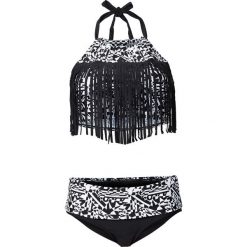 Bikini z frędzlami (2 części) bonprix czarno-biały. Czarne stroje kąpielowe damskie bonprix, bez wzorów. Za 99,99 zł.