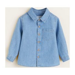 Mango Kids - Koszula dziecięca Daniel 80-98 cm. Niebieskie koszule chłopięce z bawełny, klasyczne, długie. Za 69,90 zł.