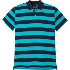 Shirt polo w paski, krótki rękaw bonprix ciemnoniebiesko-turkusowy w paski. Niebieskie koszulki męskie bonprix, xl, w paski, z bawełny, polo, z krótkim rękawem, krótkie. Za 49,99 zł.