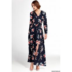Sukienka z kopertowym dekoltem s104- kwiaty/gr. Szare sukienki damskie Pakamera, s, w kwiaty, bez kołnierzyka, bez rękawów, maxi, kopertowe. Za 199,00 zł.