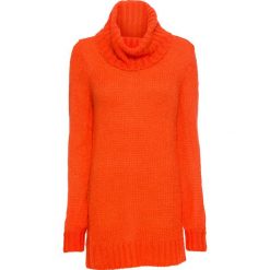 Długi sweter z dużym kołnierzem bonprix czerwona pomarańcza. Brązowe swetry klasyczne damskie bonprix. Za 89,99 zł.