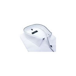 Biała koszula Mmer z granatową lamówką i kieszonką 328 DRB. Białe koszule męskie Mmer - Koszule męskie, m, bez wzorów, z bawełny, eleganckie, z kontrastowym kołnierzykiem, z długim rękawem. Za 107,10 zł.