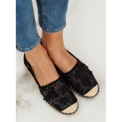 Espadryle koronkowe czarne MASSA. Czarne espadryle damskie FunKee.pl, w kwiaty, z tkaniny, bez obcasa. Za 56,69 zł.