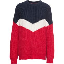 Sweter dzianinowy bonprix ciemnoniebiesko-biało-czerwony. Czerwone swetry damskie bonprix, bez wzorów, z dzianiny, bez rękawów, bez kaptura. Za 49,99 zł.