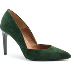 Zielone zamszowe szpilki 92Y. Zielone szpilki Neścior, bez wzorów, ze skóry, eleganckie, na wysokim obcasie, na szpilce, bez zapięcia. Za 259,00 zł.