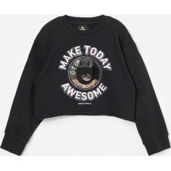 Bawełniana bluza Smiley z aplikacją - Czarny. Czarne bluzy damskie Reserved, z aplikacjami, z bawełny, bez rękawów, bez kaptura. Za 69,99 zł.