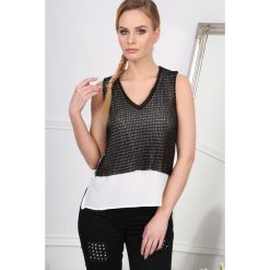 Kremowo-Czarny Top z Siateczką BB20630. Czarne bluzki damskie Fasardi, s, bez wzorów, bez kołnierzyka. Za 29,00 zł.